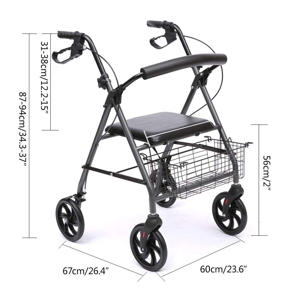 Składany Chodzik Typu Rollator Chodziki Typu Rollator, Składany Chodzik Typu Roller Z Hamulcem Ręcznym Aluminiowe Pomoce W Poruszaniu Się Z Regulowanym Podłokietnikiem Siedziska Lekki Chodzik Dla Sen