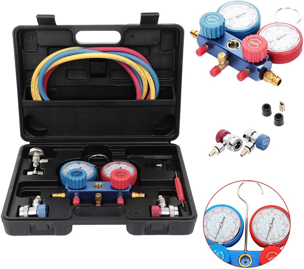 5FT AC Gauge Set for R12 R22 R134A Refrigerants with Couplers and Can Tap
