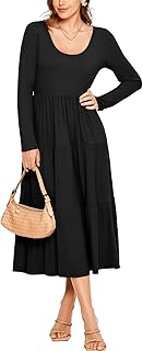 Women's Long Sleeve Fall Dress Casual Swing Maxi Dress Tiered Midi Dress with Pockets 2024 - Buy now