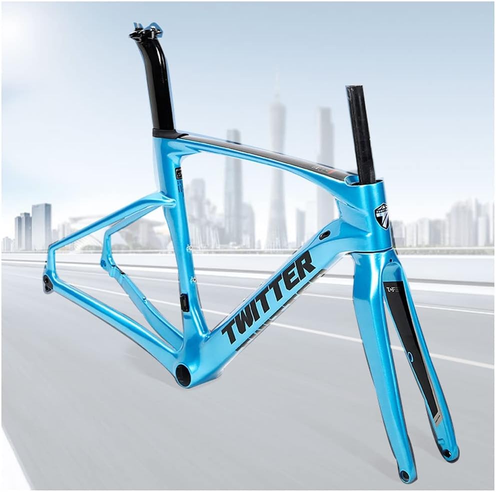 Carbon Fiber Road Bike Frameset 46/48/50/52/54cm Disc Brake Racing Frame Thru Axle Internal Routing Breaking Wind Frame with Fork Blue(46CM)