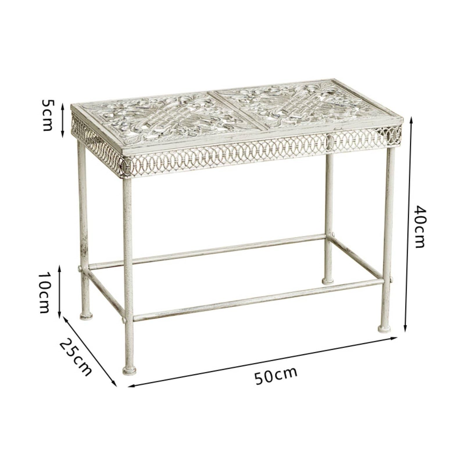 Présentoir Extérieur Support Plantes Étagère Table Jardin en Fer Forgé à Finition Vieillie Antirouille pour Pots et Livres Adapté Cour Terrasse Jardin Maison, Blanc