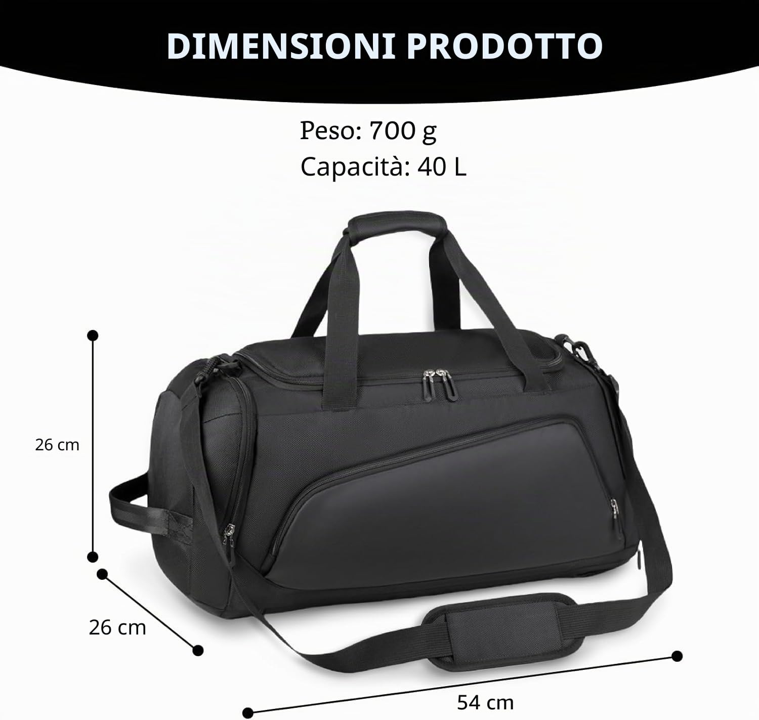 flintronic 40L Borsone Palestra Uomo & Donna, Grande Borsa Sportiva, con Scomparto per Scarpe e Tasca Bagnata, Impermeabile Borsone da Viaggio, per Sport Viaggi Fitness Piscina Yoga Pilates, Nero