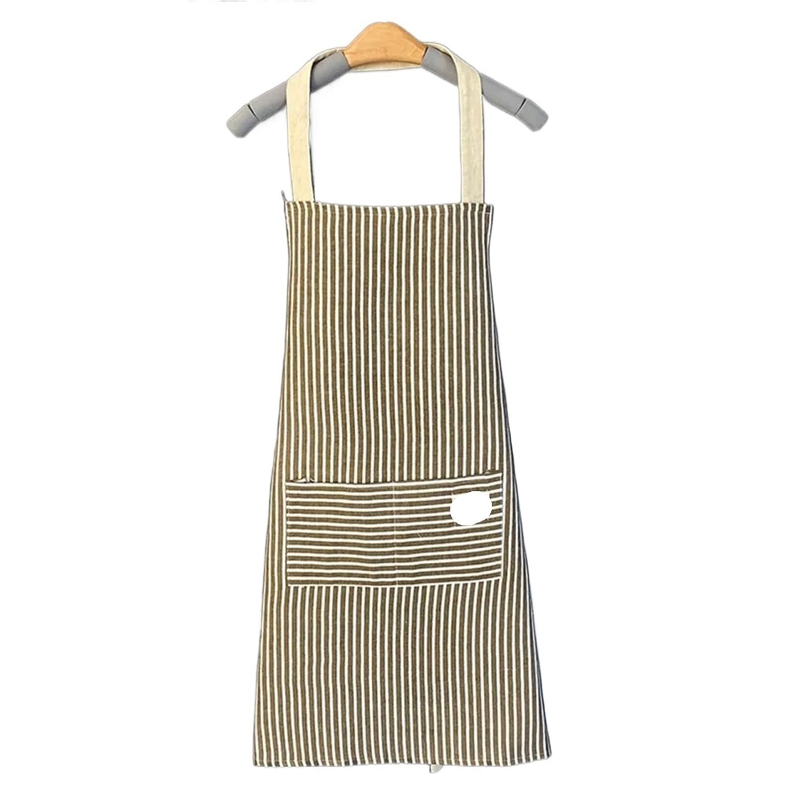 Delantal De Cocina Delantal de cáñamo de 3 uds., Delantales de Chef domésticos de algodón Rayado for Limpiar, cocinar y Hornear con Bolsillo Grande, Delantal for Mujer, Monos(Brown)