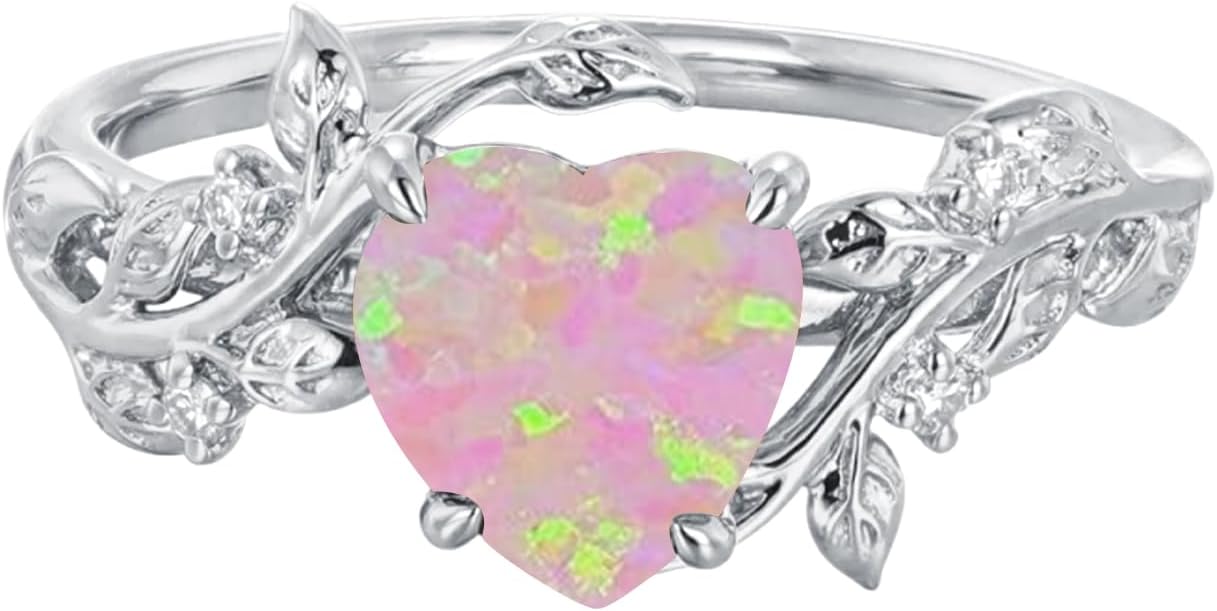 1-3 Carat Heart Cut Gemstone and Moissanite Wedding Ring 10K 14K 18K Solid Gold Birthstone Promise Rings 925 Sterling Silver Nature Inspired Leaf Rings Gemstone Engagement Ring for Women - Image 4