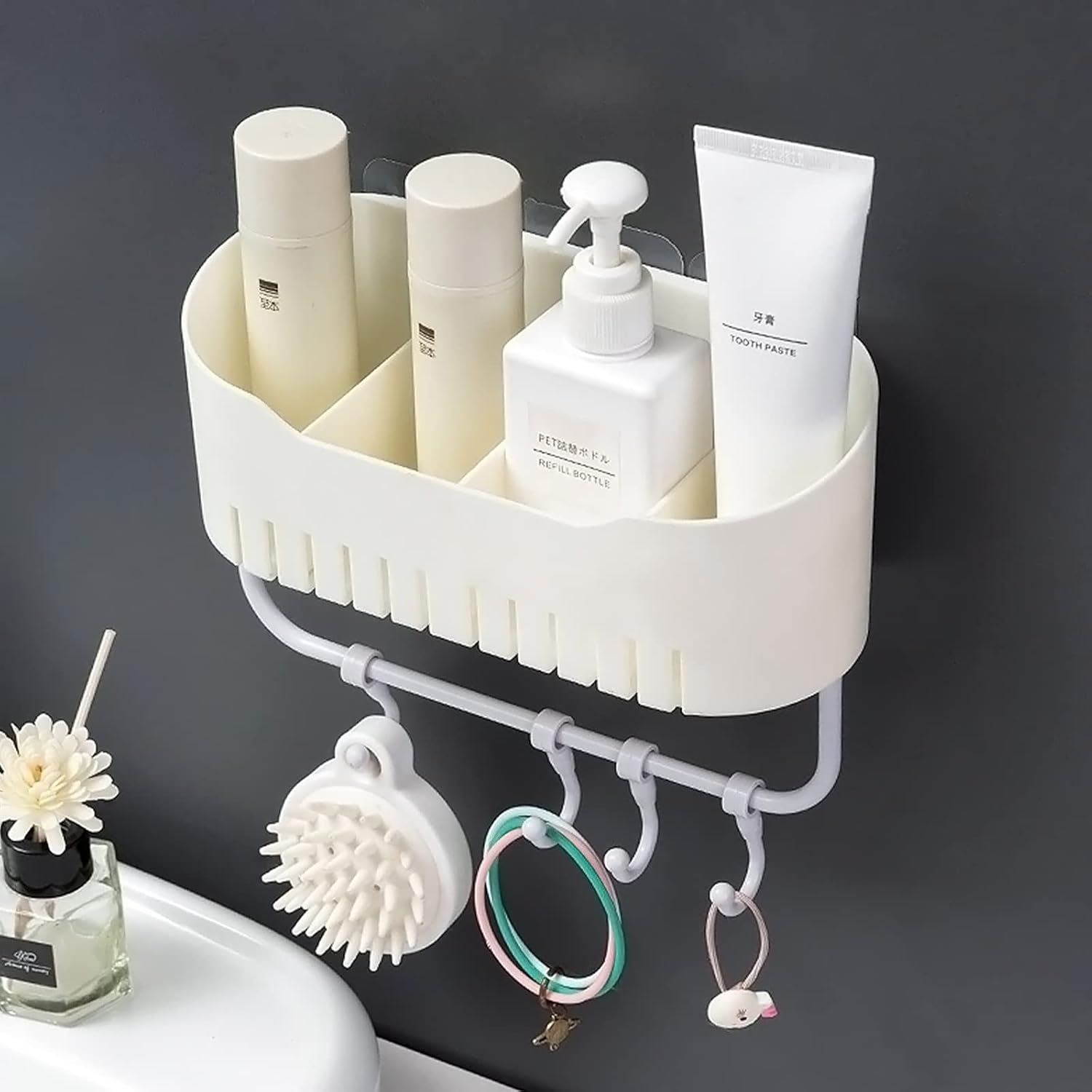 Amazon.com: Bathroom Shower Basket Wall Mounted Shower Caddy Shelf with ...