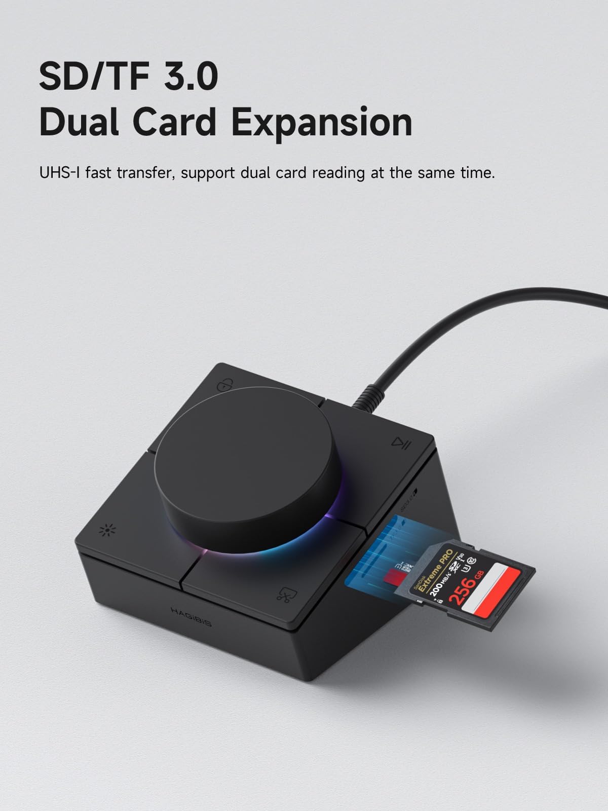 Hagibis Hub USB C con pulsanti di scelta rapida, docking station RGB Type-C con USB-C da 5 Gbps, 2 USB 3.0, jack da 3,5 mm, SD/Micro SD3.0, USB2.0 per MacBook iPad Pro Laptop (Black AG)