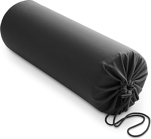 Saloniture Funda de almohada cilíndrica de microfibra para cojines de mesa de masaje, 30 x 9 pulgadas con cierre de cordón, color negro Negro,Gris