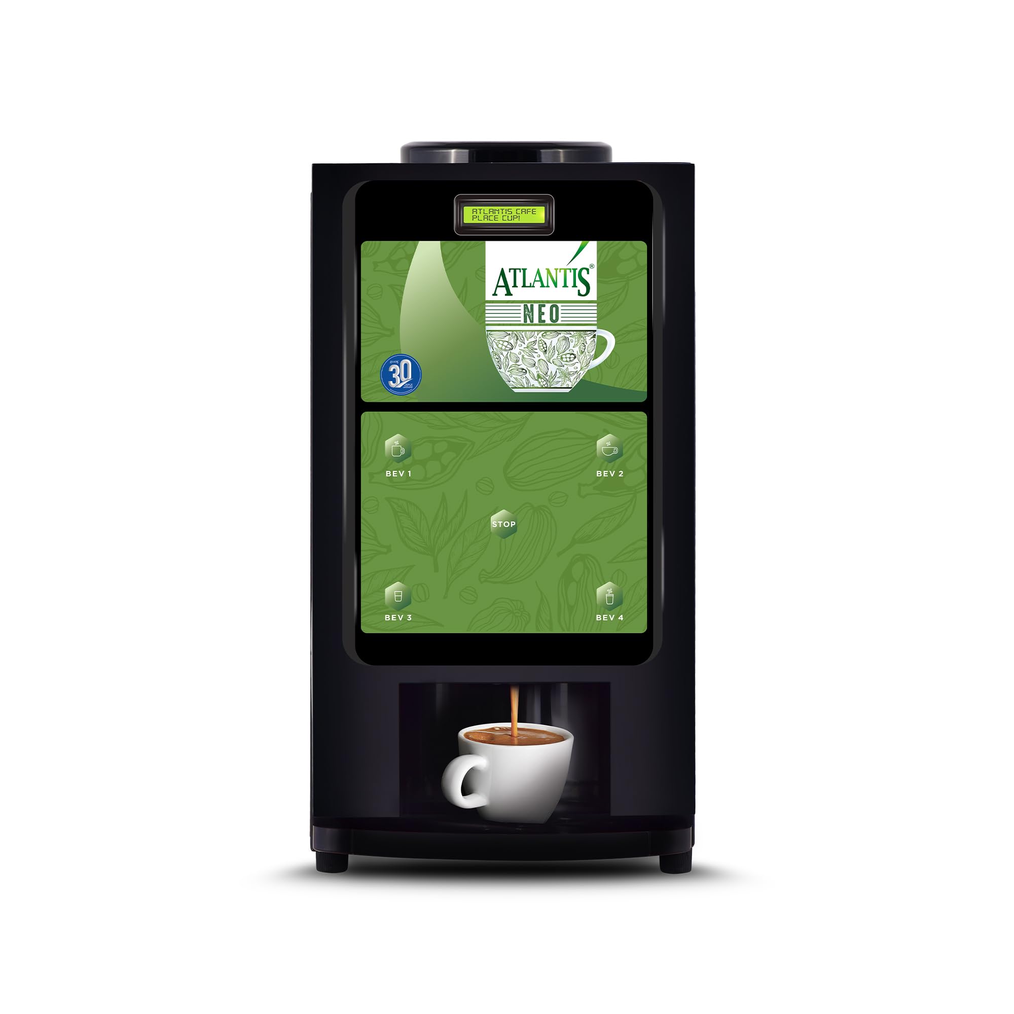 ATLANTIS Neo 3-Lane Premix Based Tea & Coffee Vending Machine | 3 Liters Hot Tank Capacity | Dedicated Hot Water Option| For Shops, Offices, Hotels & Restaurants| No Milk Required
