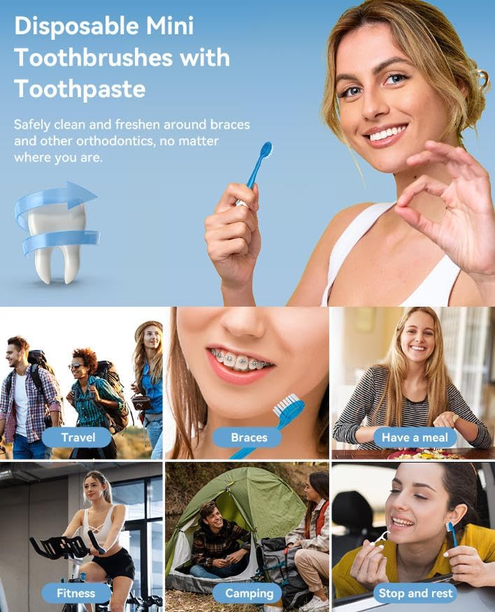 5-in-1 mini Disposable Toothbrush Portable Independent Packaging (Toothbrush+Toothpaste+Tongue Scraper+Dental Floss+Pickaxe) 10/12/20 Pack, Suitable for Travel and Camping (12) image 5