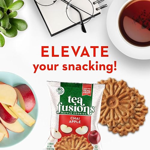 Miniatura 4 de Reko Tea Fusions - Galletas de gofre, manzana Chai, paquetes de aperitivos envueltos individualmente - Pizzelles italianas finas sin sabores ni