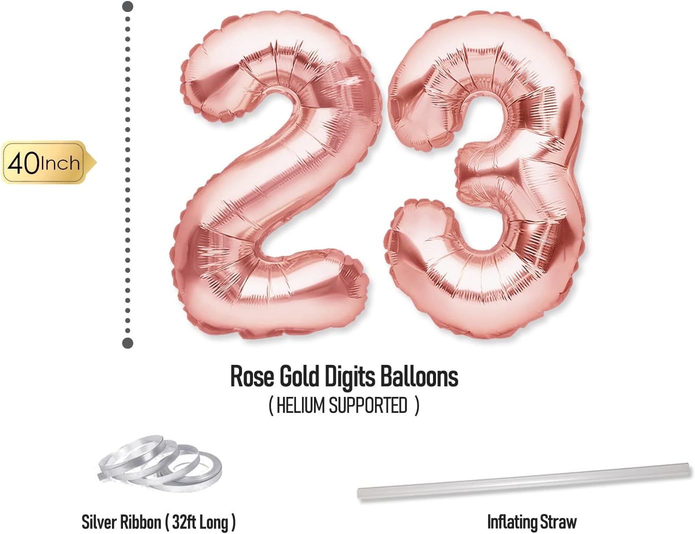 23rd Birthday Party Decorations Rose Gold Supplies Big Set for Women with Birthday Banner and "23" Digit Balloon for Her Including Latex and Confetti Balloons - Image 4
