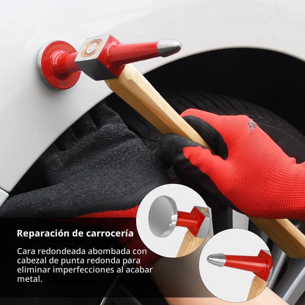 FIRSTINFO A15133 | Martillo de carrocero | Martillo de golpeteo | con cabeza de punta redonda y puntiaguda