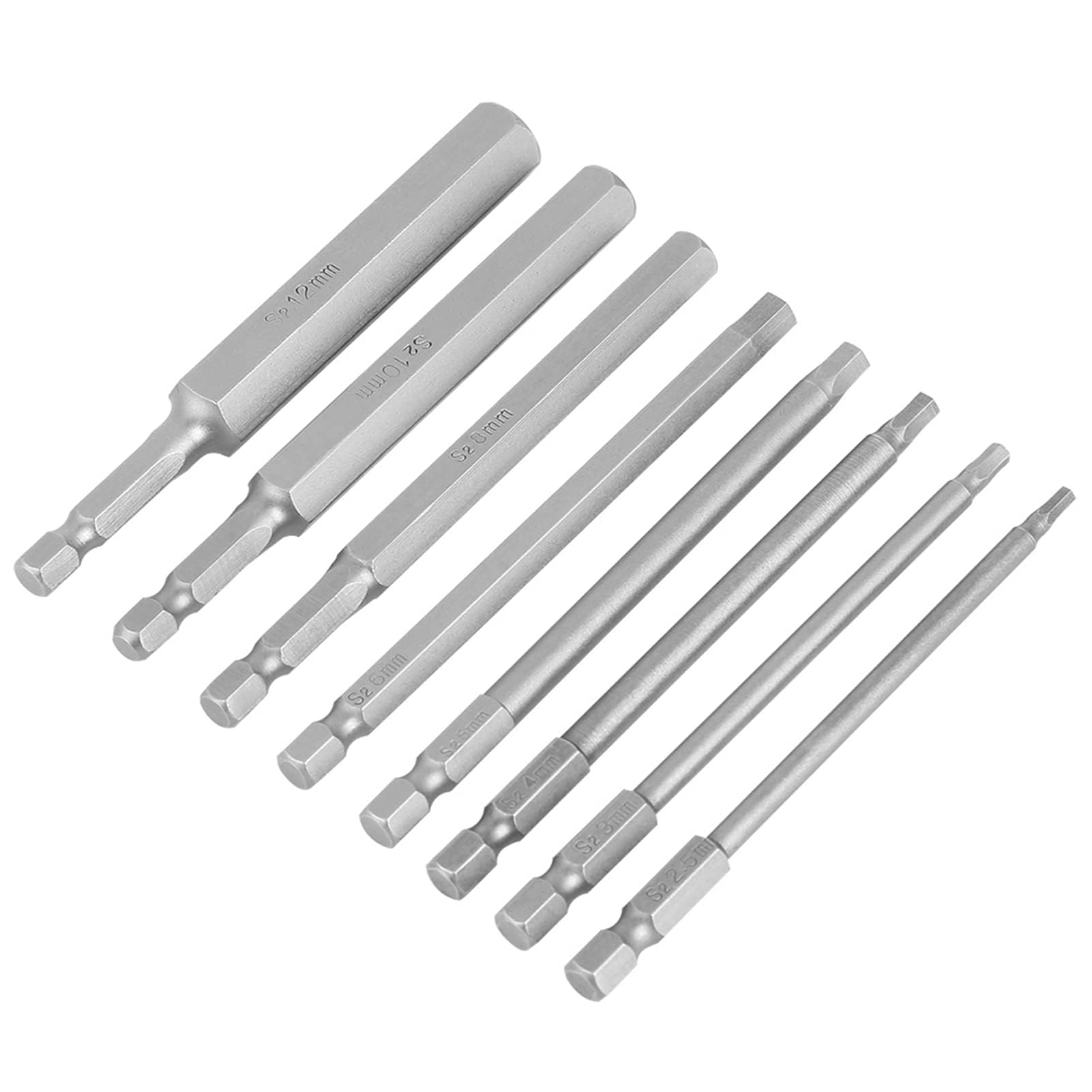 Hilitand Magnetic Screwdriver Bits, 8Pcs 100Mm Length 1/4 Hex Shank Head Bst Screwdriver Bit 2.5-12Mm Set Kit, Screwdriver Bit Sets