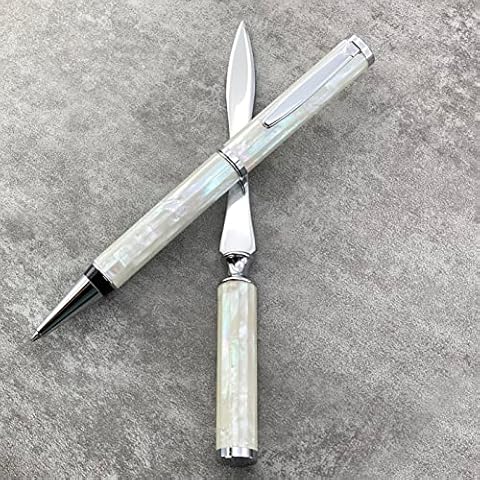 LACHIEVA LUX Perlweißer Muschel-Kugelschreiber aus Abalone-Metall mit Brieföffner-Set, Geschenk zum Schreiben, schönes Stift-Set für Männer und Frauen und jeden Urlaub (weiße Muschel) Cover