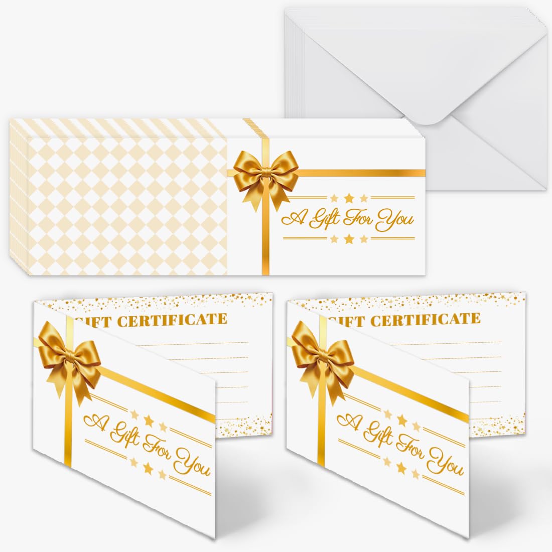 DOODLREAM 50Pcs Blank Gift Certificates Gold Bow 30×10cm