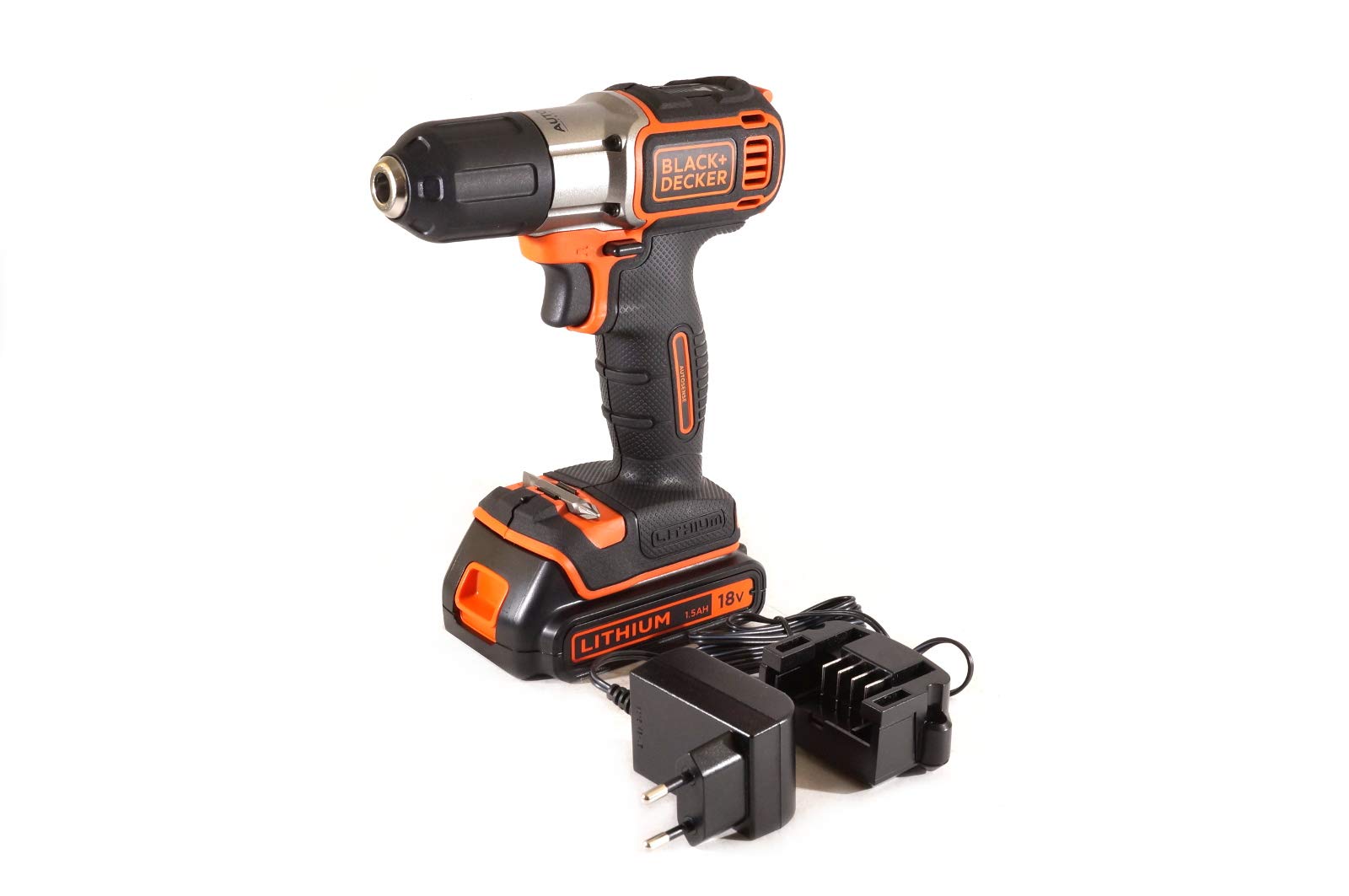 Black+Decker Autosense Akku-Bohrschrauber ASD18K – Akkubohrer mit Autoselect-Technologie & LED-Arbeitslicht zum Bohren in Holz & Metall und zum Schrauben – 1 x Akkuschrauber Li-Ion 18 V