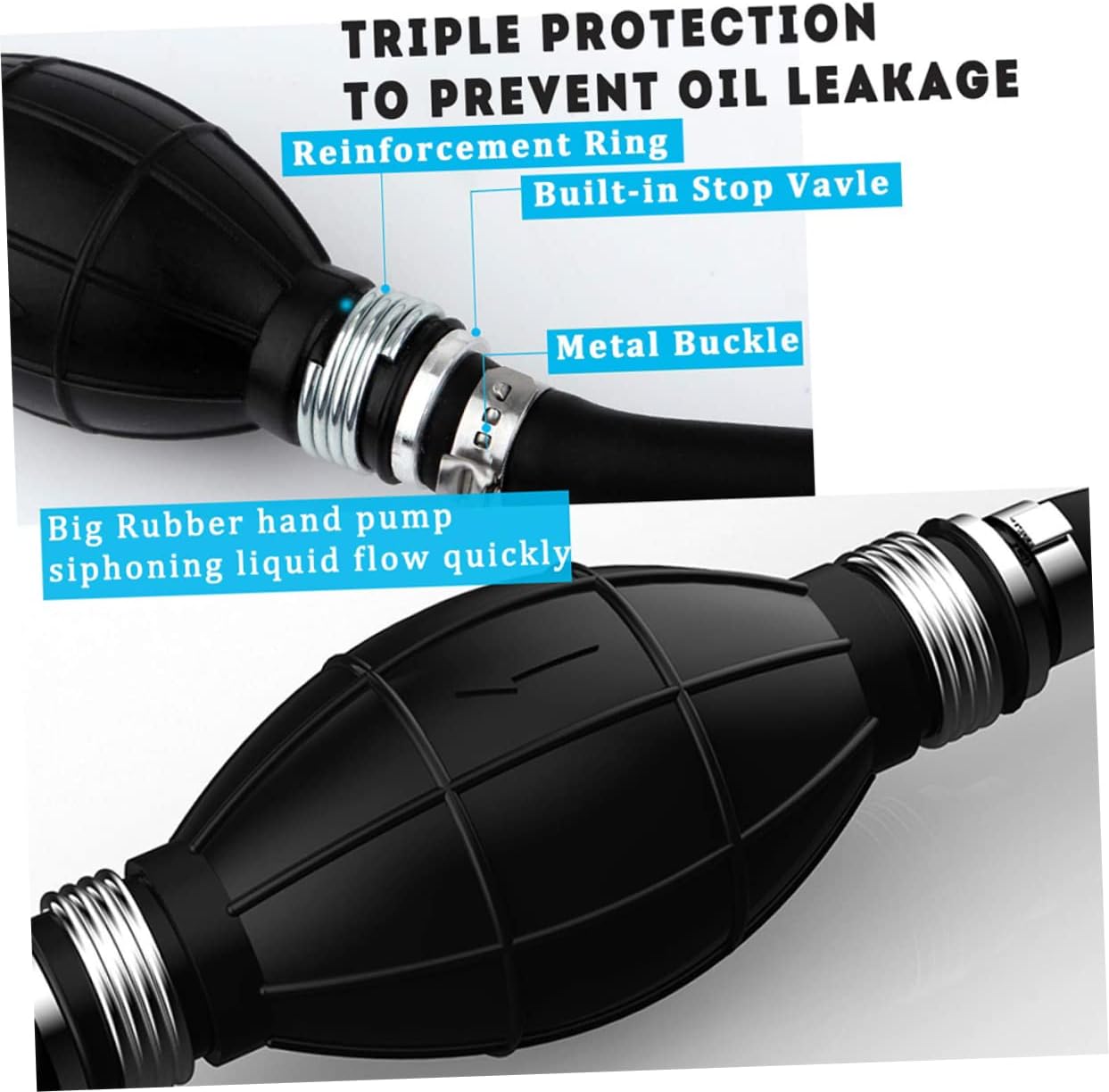 Kichvoe Manual Fuel Transfer Hand Pump Durable Rubber Siphon Pump with Inner for Car Tanks Stable Flow Siphon for Vehicle Emergency Liquid Extraction and Aquarium Use
