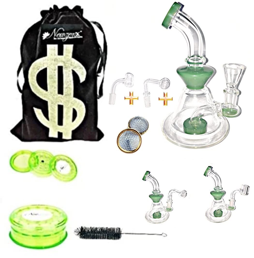 Newzenx® Glass Showerhead Bong 7 Inch (for Oil/Honey/Herb All-in-One Combo Pack) Included Velvet Pouch & Full Accessories