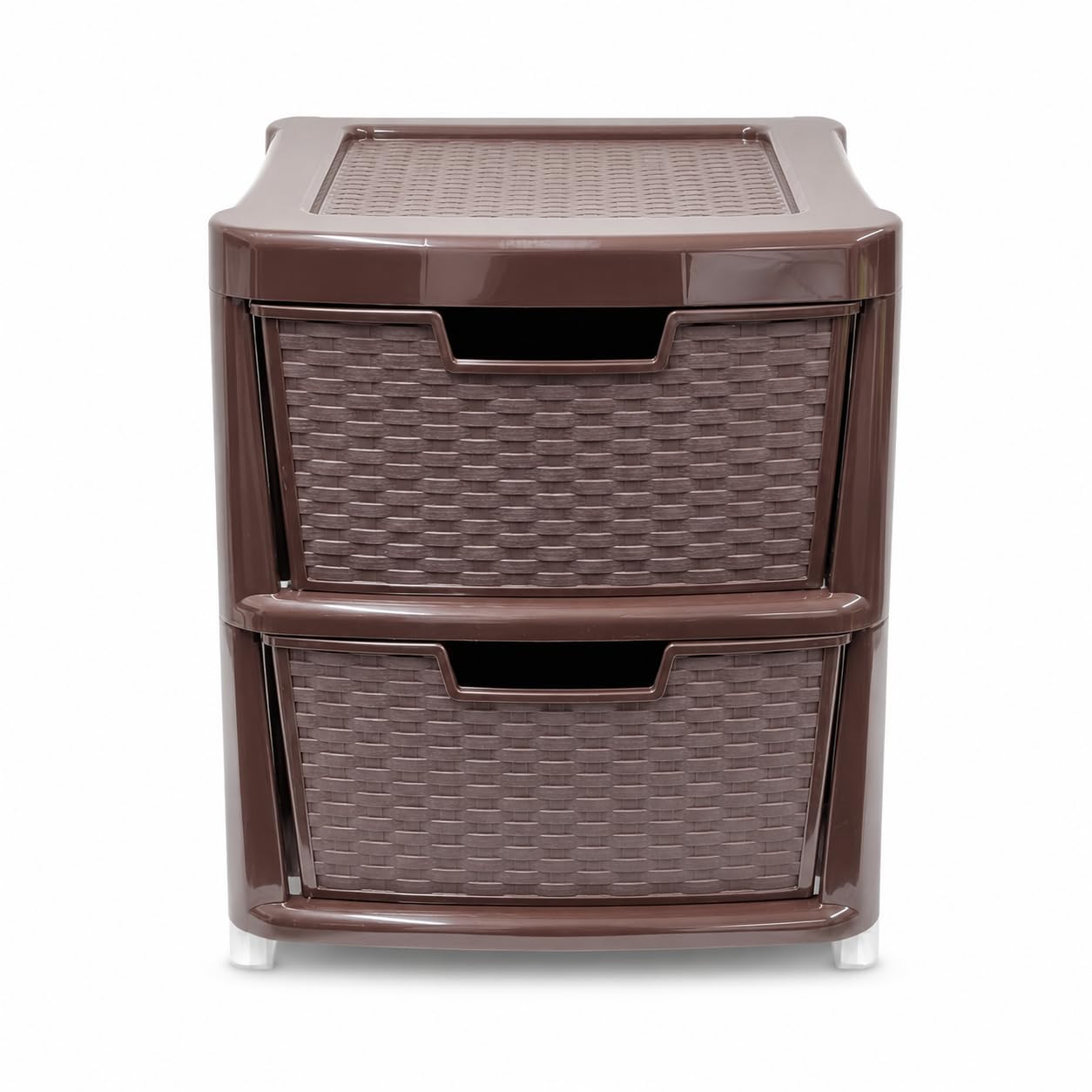 Kaanco Large Plastic Storage Drawers Rattan Effect Storage Unit Tower Space Saving Plastic Drawers for Bedroom Office Kitchen Laundry Bathroom Clothes Home Organisation (2 Tier Rattan Chocolate Brown)