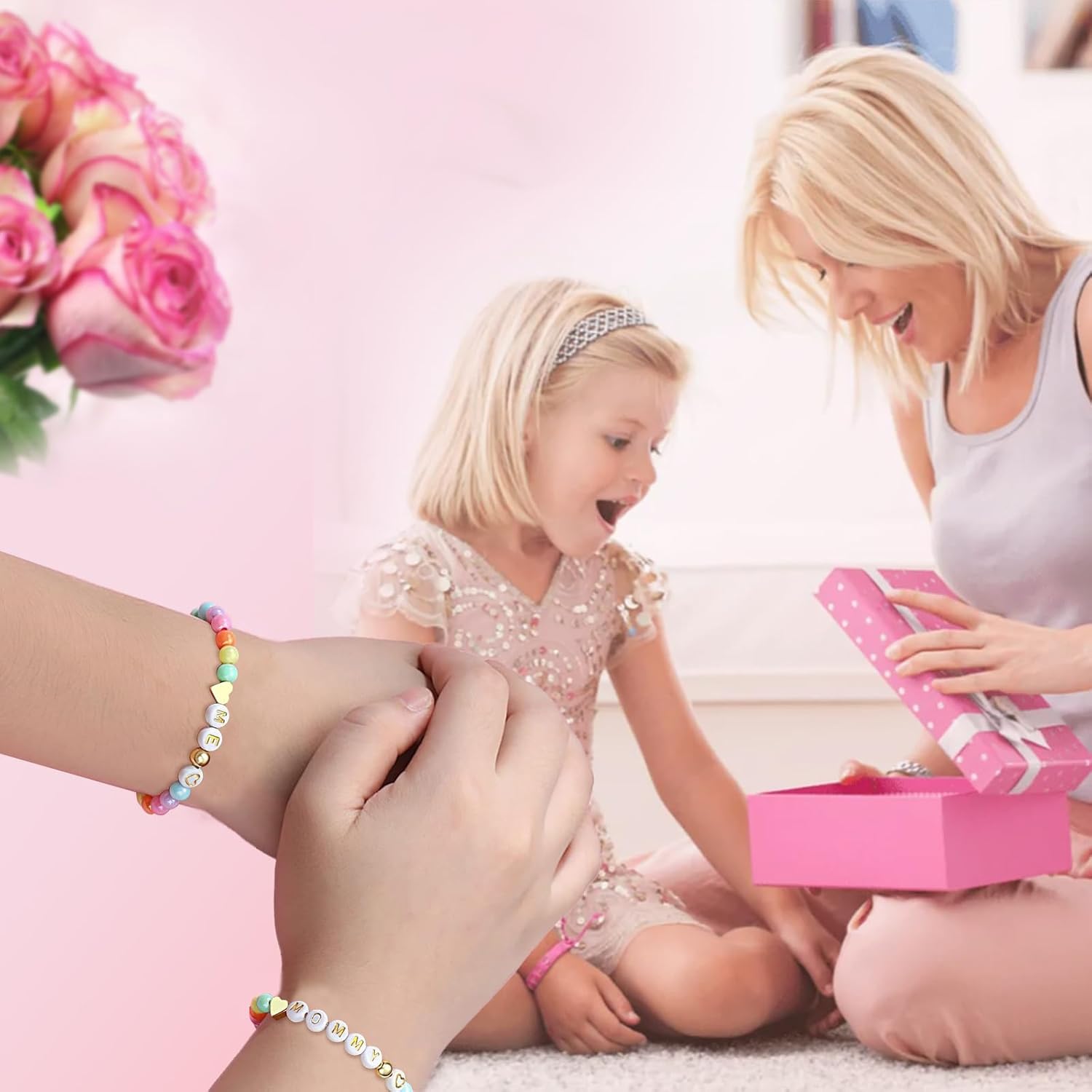 Mother Daughter Bead Bracelet Set for 2, Mommy and Me Matching Bead Bracelet, Mama and Mini Matching Heart Bracelets for Mom Daughter Valentines Mother's Day Gift - Image 6