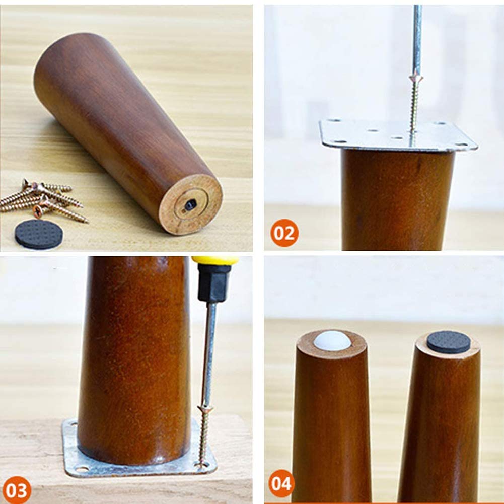 4 Patas de Muebles, Patas de sofá, Patas de Madera de Color Nogal de Mediados de Siglo, reemplazo de Patas de Silla con Placas de Montaje de Patas y Protectores de Fieltro para sofá, gabinete, sofá