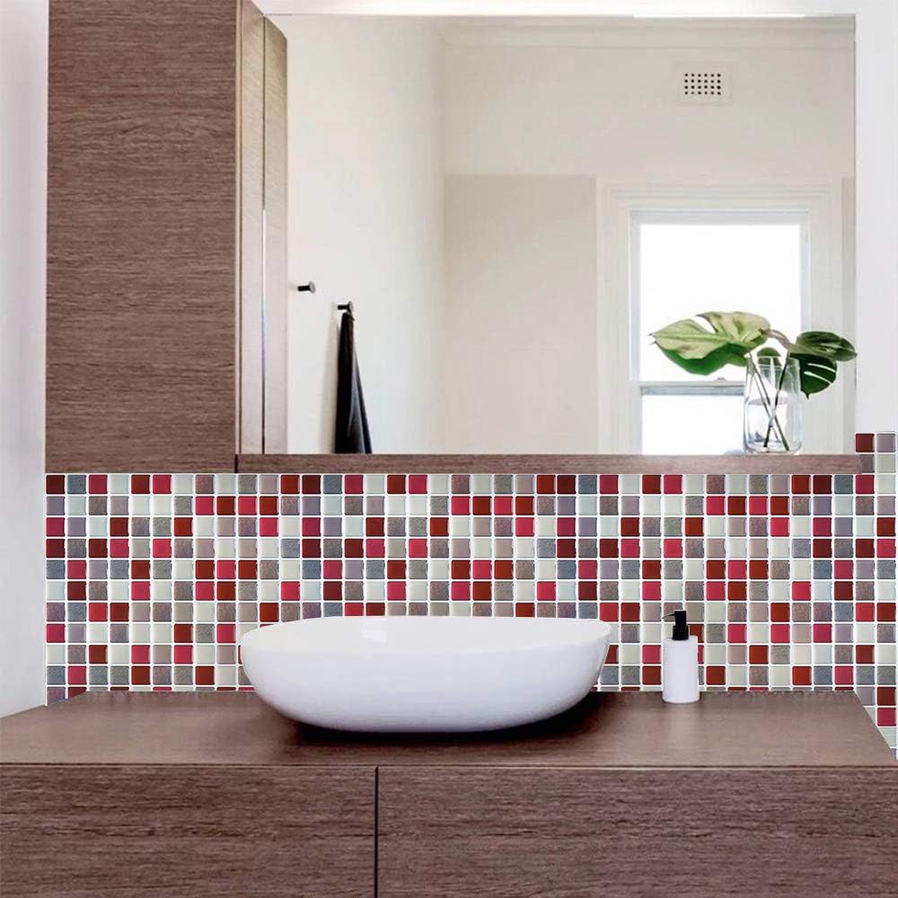 Yoillione Naklejki 3D na płytki mozaikowe naklejki na płytki łazienkowe, czerwone płytki backsplash kuchnia płytka tapeta płytki naklejki ścienne winylowe samoprzylepne płytki odklej i przyklej płytki