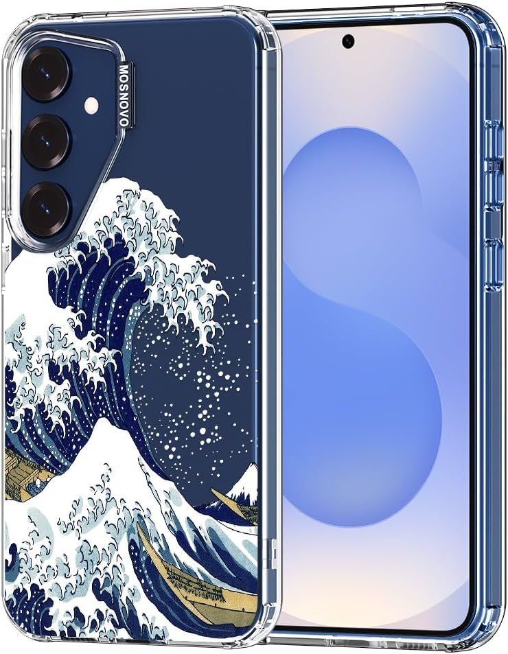 Case for Samsung Galaxy S25 Plus/Galaxy S24 Plus, [Buffertech 6.6ft Military-Grade Drop Protection] [Anti Peel Off Tech] Clear TPU Bumper Phone Case Cover Design - Great Wave