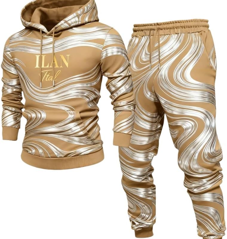 Men's 3D printed hooded pants cover, casual hoodie pullover, sports pants two-piece set