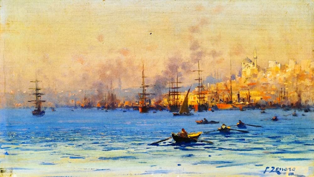 Tableau Fausto Zonaro Deux vues du Bosphore impression haute définition