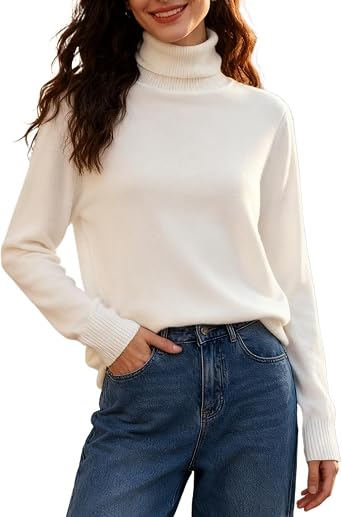 DAIMIDY Womens Turtleneck Sweater Long Sleeve Wool Blend Knit Tops | Warm,Soft and Skin-Friendly.A Must-Have in Your Fall and Winter Closet.Wear It Alone or Layer It Under a Coat In Winter.