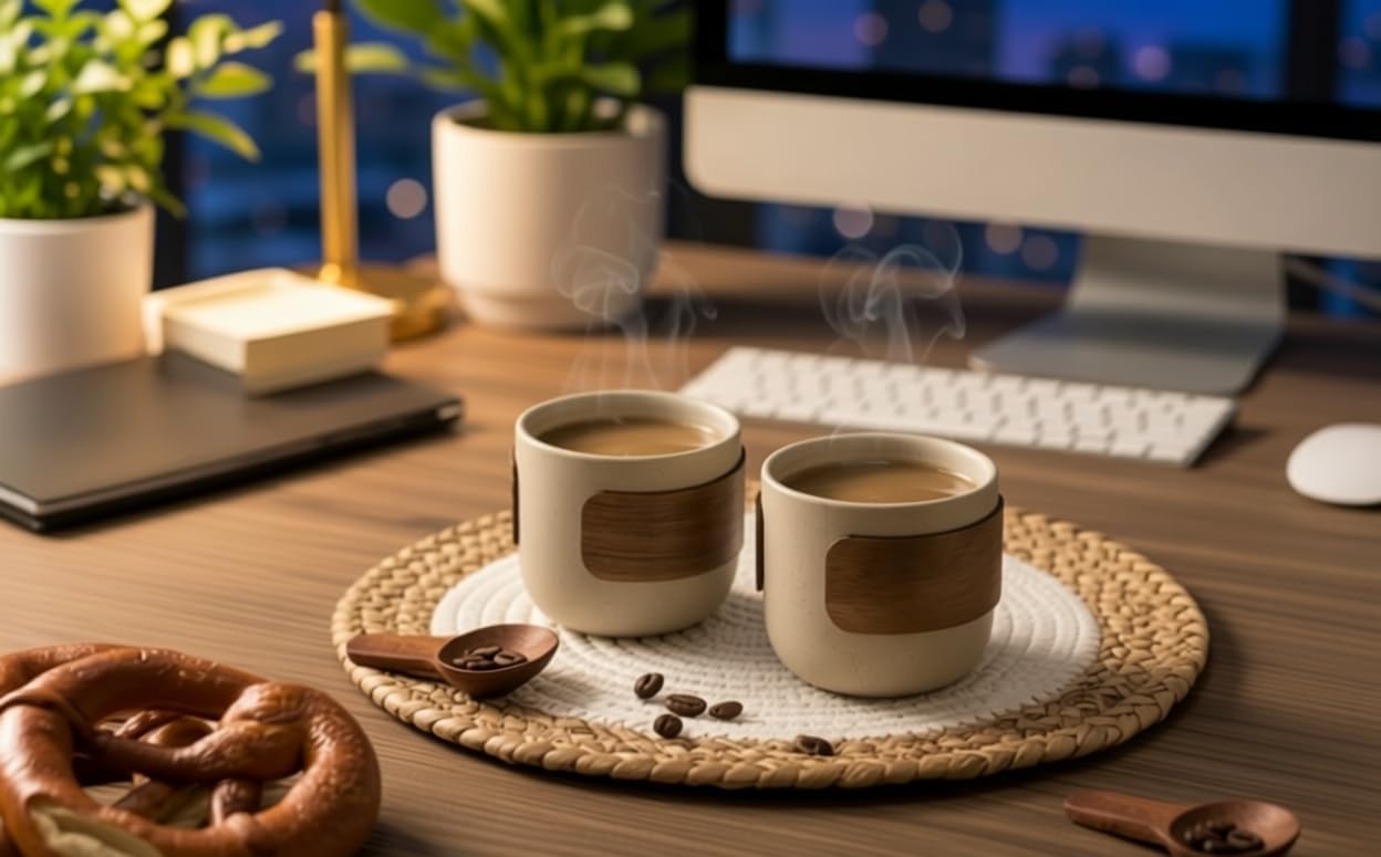 Ceramic Espresso Cups Set of 4,Double Espresso Shot Cups,4 oz Tea Cups Set of 4,Small Coffee Cups for Cappuccino,Latte,Perfect for Espresso Machine and Coffee Maker (Natural Beige, S+Cup Ring)