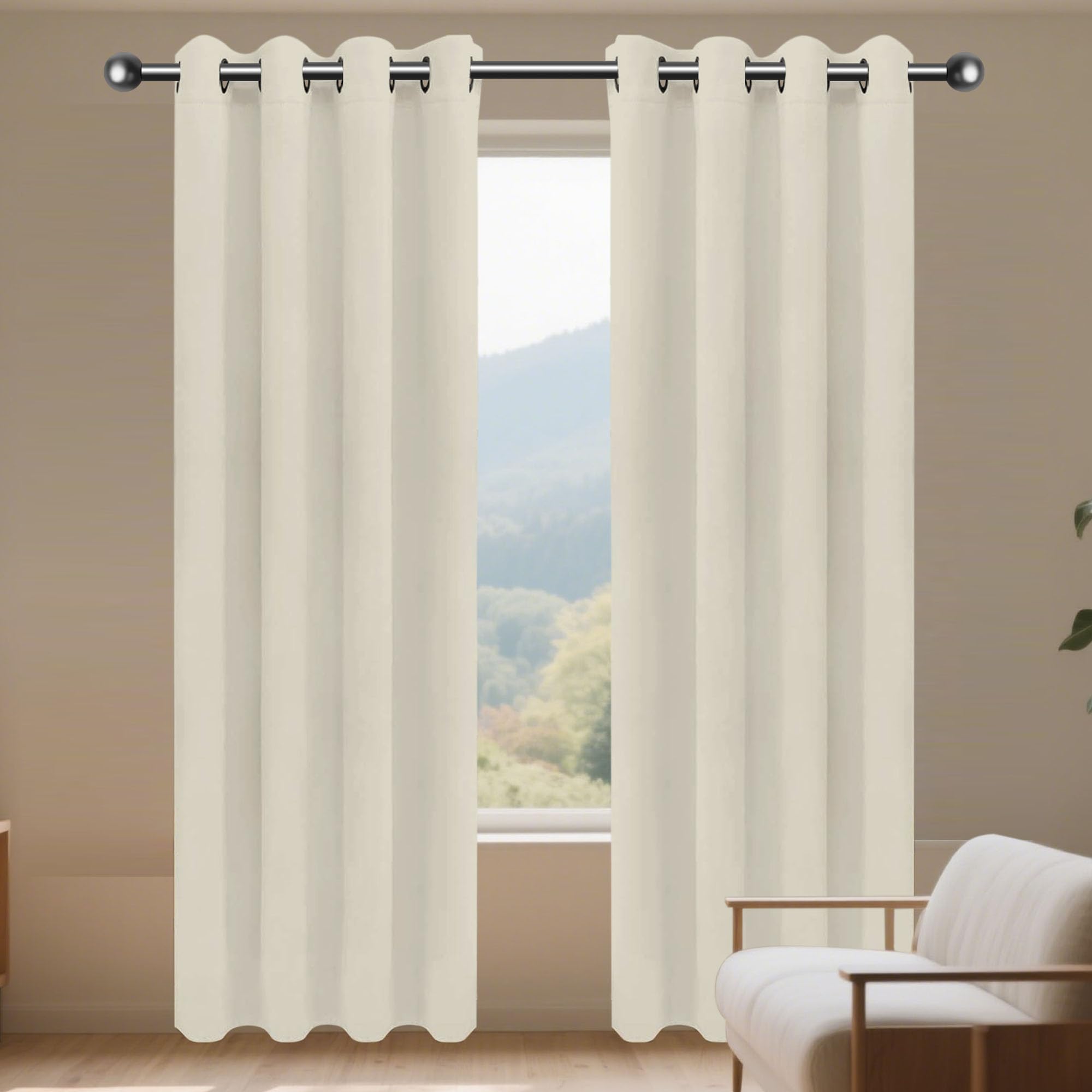 Rideau Occultant - Rideaux Thermique 125 x 185 cm Rideau Thermique Isolant Anti Chaleur Draperies à Oeillets Design Moderne à Oeillets pour Toutes Les Saisons, Chambre, Beige