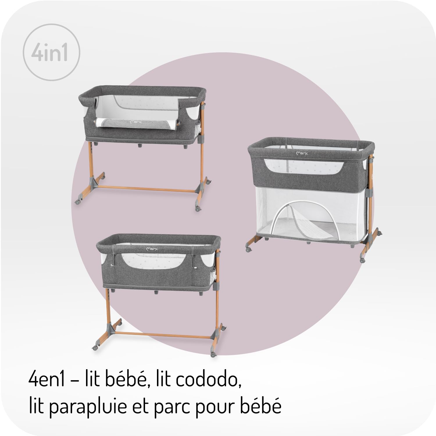 Momi Lit d'enfant Multifonction Smart Bed 4 en 1, lit d'appoint et Parc, jusqu'à 15 kg, réglage hauteur 5 niveaux, avec matelas
