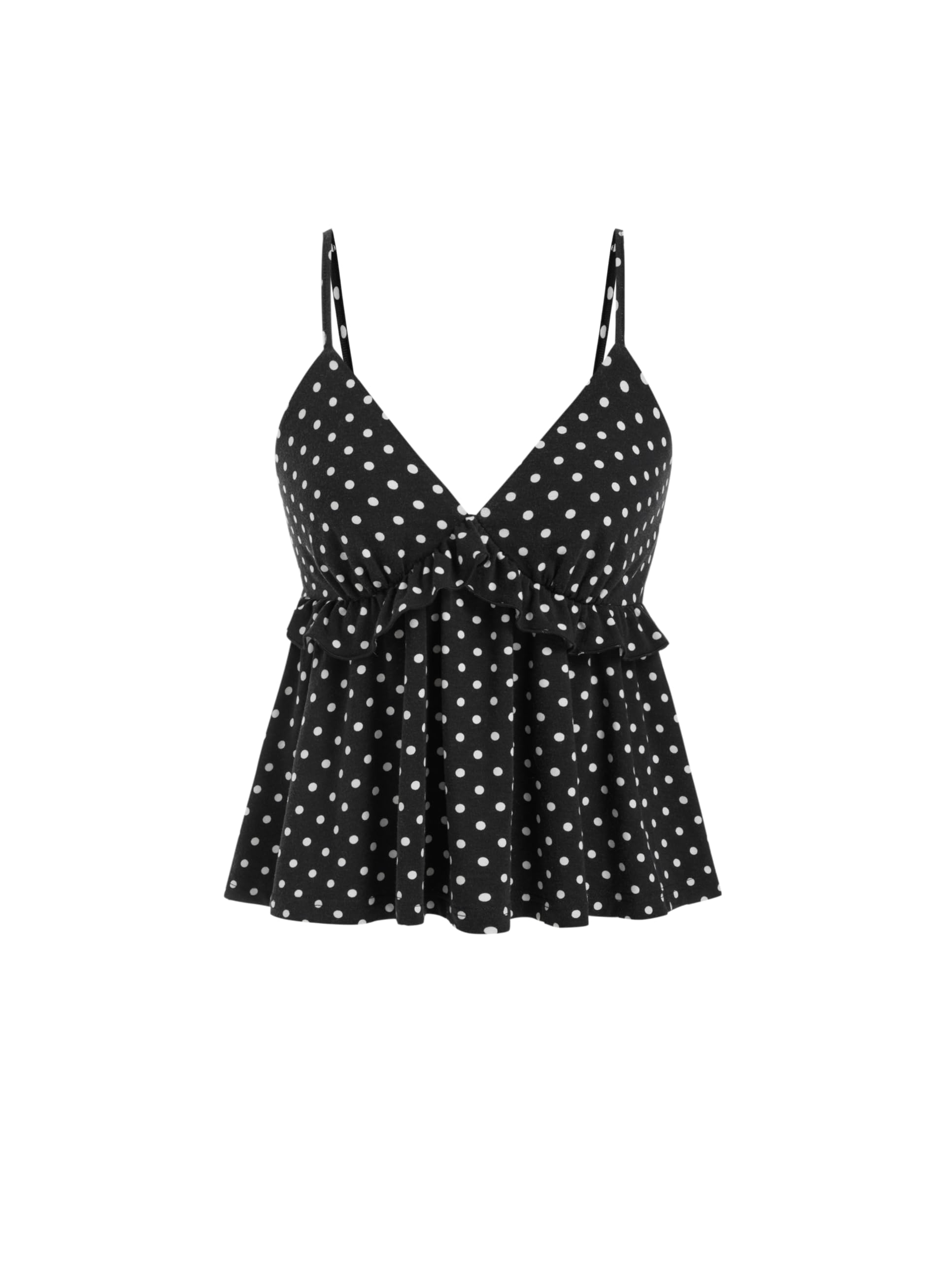 CIDER Polka Dot Babydoll Tops for Women Cute V Neck Sleeveless Flowy Tops