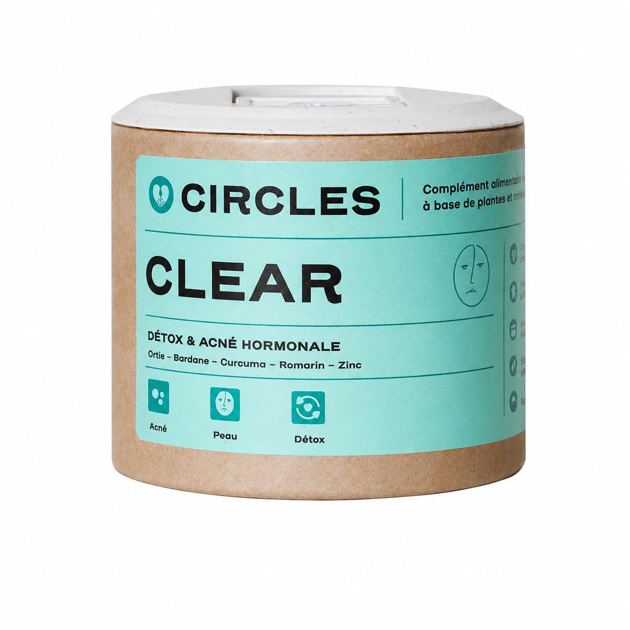 Circles CLEAR Integratore Donna Acne Ormonale - Zinco + Bardana Ortica Curcuma Rosmarino - Equilibrio Ormonale Post-Pillola Ciclo - Pelle Impura Imperfezioni - 60 Capsule Vegan Senza Glutine (1)