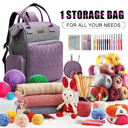 Koknit Large Capacity Knitting Bag Backpack,Portable Crochet Bags And Totes Organizer For Women, Yarn Bags Holder Case For Crocheting And Carrying Crochet Accessories,Knitting Needles,Crochet Hooks #TOP4