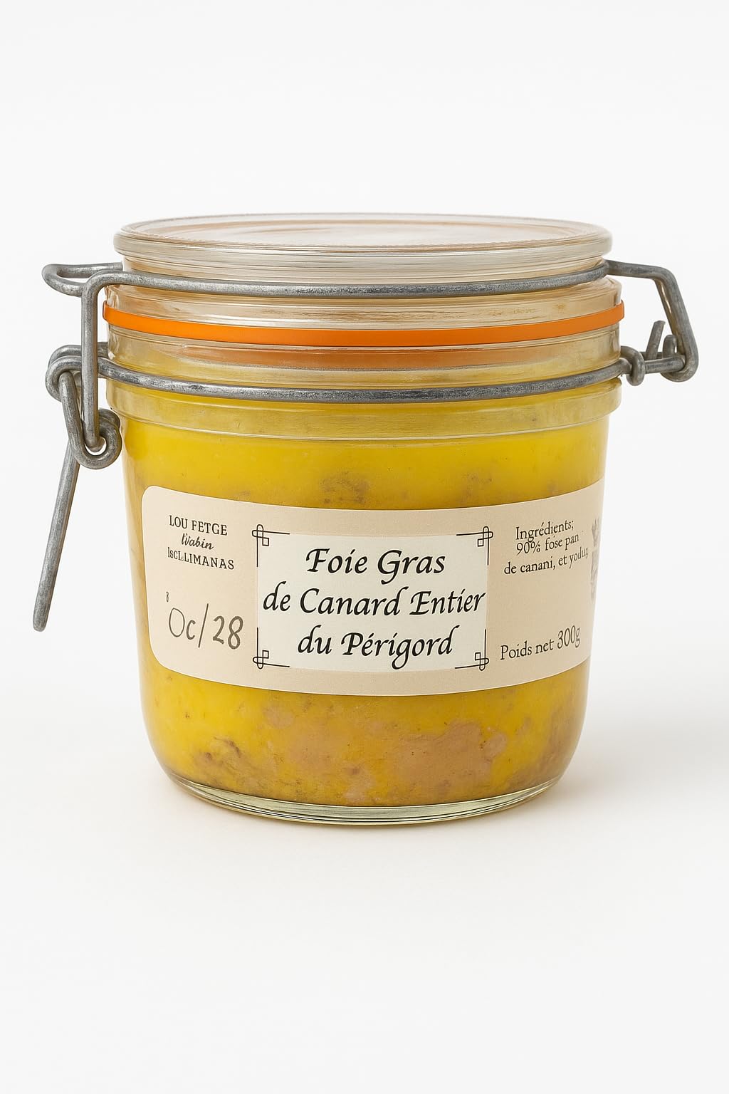 Lou Fetge Foie Gras de Canard Entier du Périgord, Conserve Artisanale, 190g, Bocal en Verre avec Fermeture Mécanique