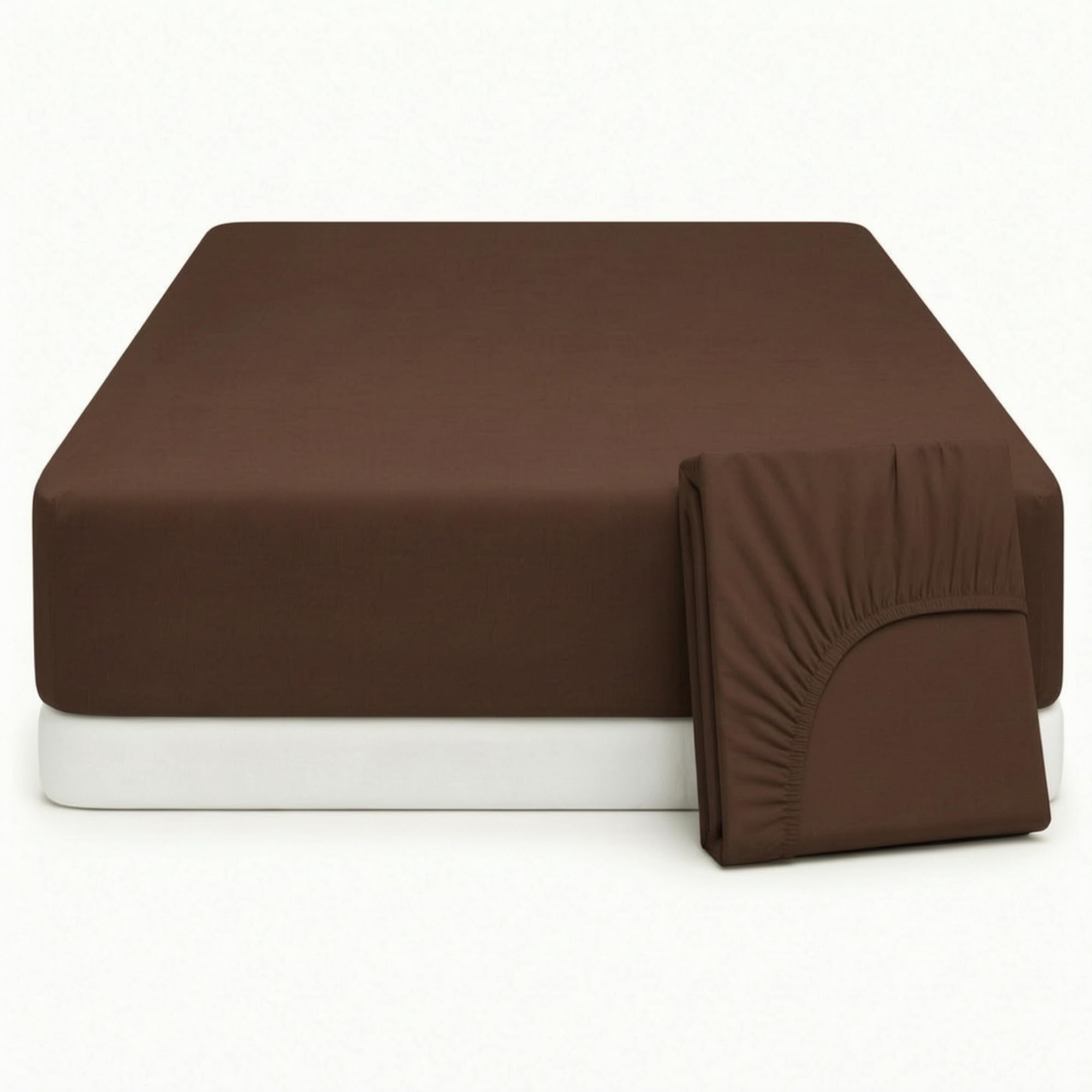 Q&H - Single Bedding Fitted Sheet Brown - Brushed Microfibre 30cm Deep Pocket Elasticated Fit - Easy Care Soft & Breathable - Washable Fade & Shrink Resistant Mattress Sheet — image 1