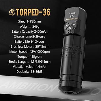 Ambition Torped36　tattoo machine set Ambition Torped 36mm Rotary Tattoo Pen Machine