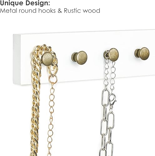 Miniatura 4 de Mkono Juego de 2 soportes para collares de pared de madera rústica, organizador de joyas con 20 ganchos redondos de metal, ganchos de joyería para