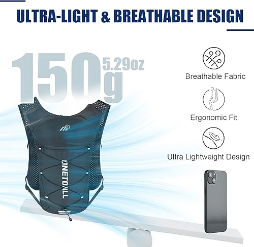Miniatura 9 de Chaleco para correr para mujeres y hombres, mochila ligera de hidratación de 5.29 oz con bolsa de agua a prueba de fugas de 2 L, paquete de 6 L para