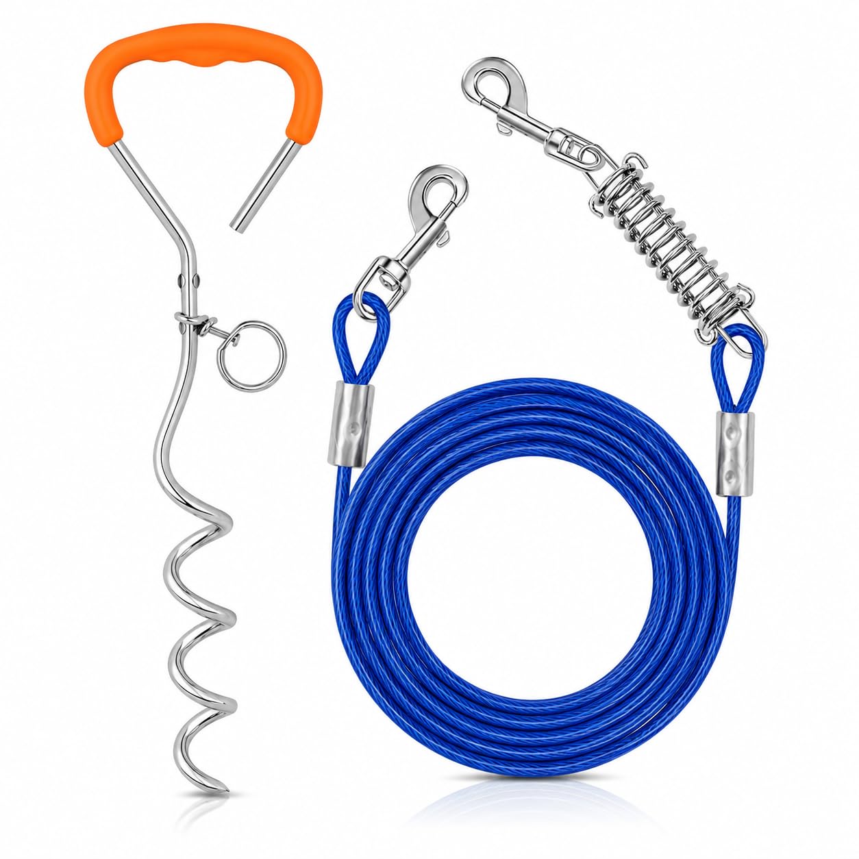 Yeria Heavy Duty Dog Tie Out Cable–6mm x 15ft (4.6m) Steel Wire Rope with Ground Stake, Anti-Chew Dog Tether for Outside,Outdoor Dog Stake for Camping,Garden, Backyard–Corrosion Resistant,Strong Dog