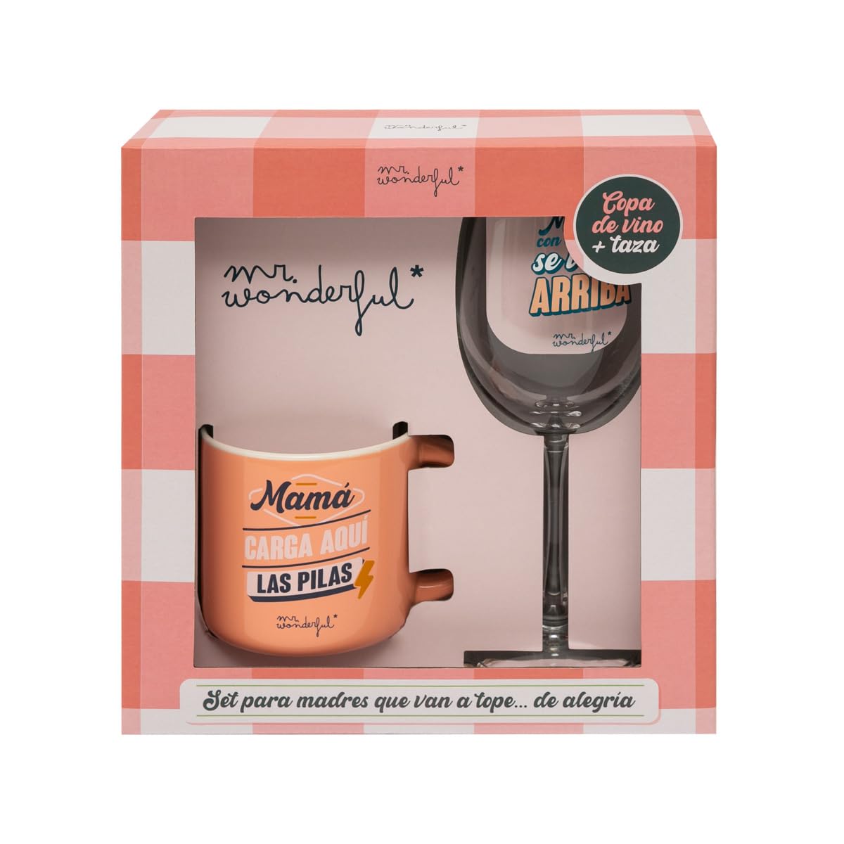 Mr. Wonderful WOA2401740ES Wine Glass + Mug Set for Those Moms Who Always Go to the Top of Joy - Multi-Coloured