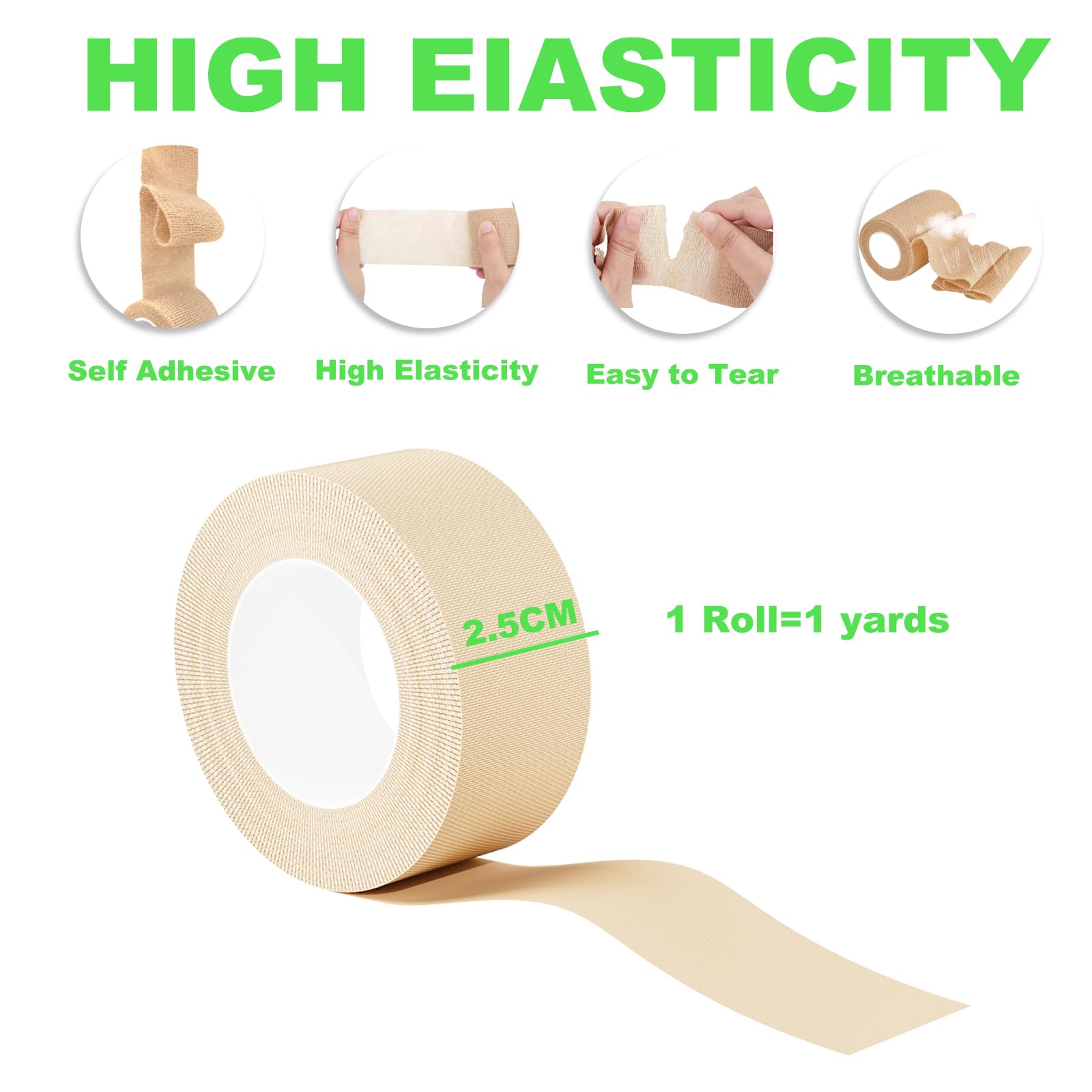 ZOLIQUEX 48 Packs Self Adhesive Bandage Wrap, Kuvvfe Athletic Elastic Cohesive Bandage for Sports Injury,Strain,Knee & Wrist,Ankle Sprains & Swelling First Aid (Skin, 1Inch x 5Yards)