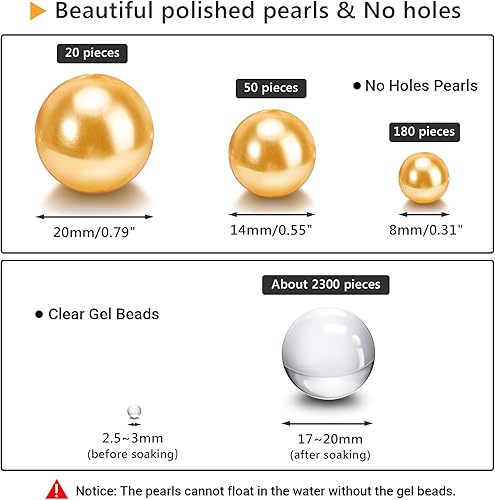 Miniatura 2 de 250 cuentas doradas flotantes y 2300 cuentas de gel de agua para jarrón del día de San Valentín, cuentas redondas sin agujero para centros de mesa,