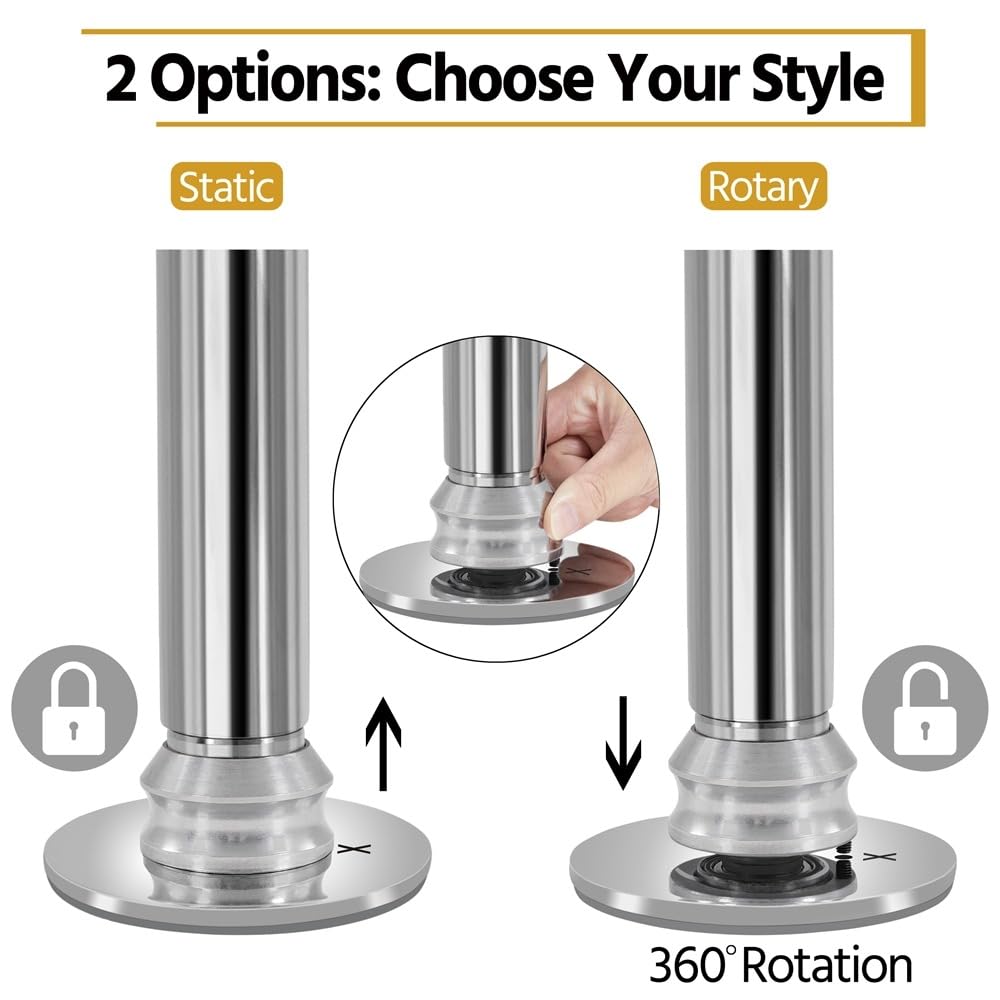 Yaheetech Barre de Pole Dance Réglable 216,5-275cm Charge 227kg Argent | Sans Fixation Plafond, Statique/Rotative, Acier Anti-Rouille Ø 45 mm, Adapté Débutants et Pros, pour Fitness, Spectacle et En