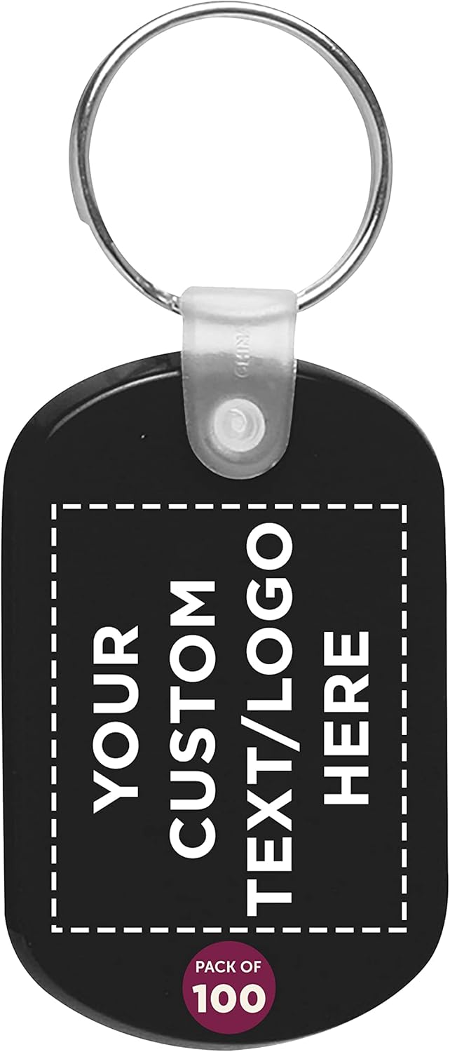 DISCOUNT PROMOS Tag Soft Plastic Keychains - 100 pack - Customizable Text, Logo - Small Key Tag Chain For Staying Organized - Rubber Key Ring Keychain  Black