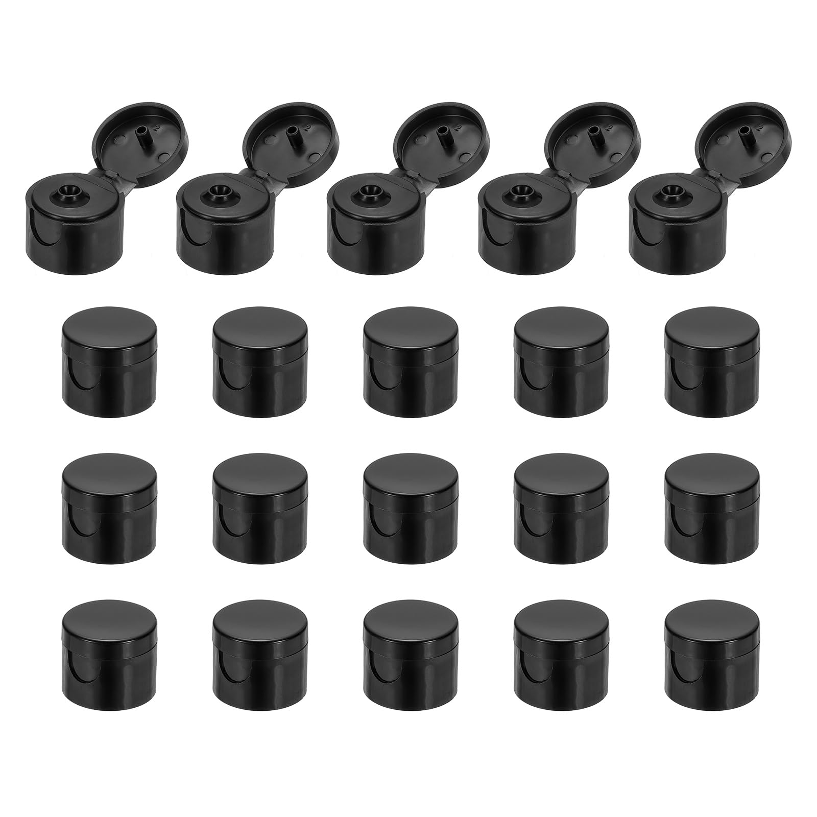 sourcing map 20 Pcs 20/410 Flips Top Caps for Bottles, Replacement Plastic Reusable Non-Spill Bottle Lid for Squeeze Bottles, Refillable Bottles, Plastic, Empty, Shampoo Bottles, Black