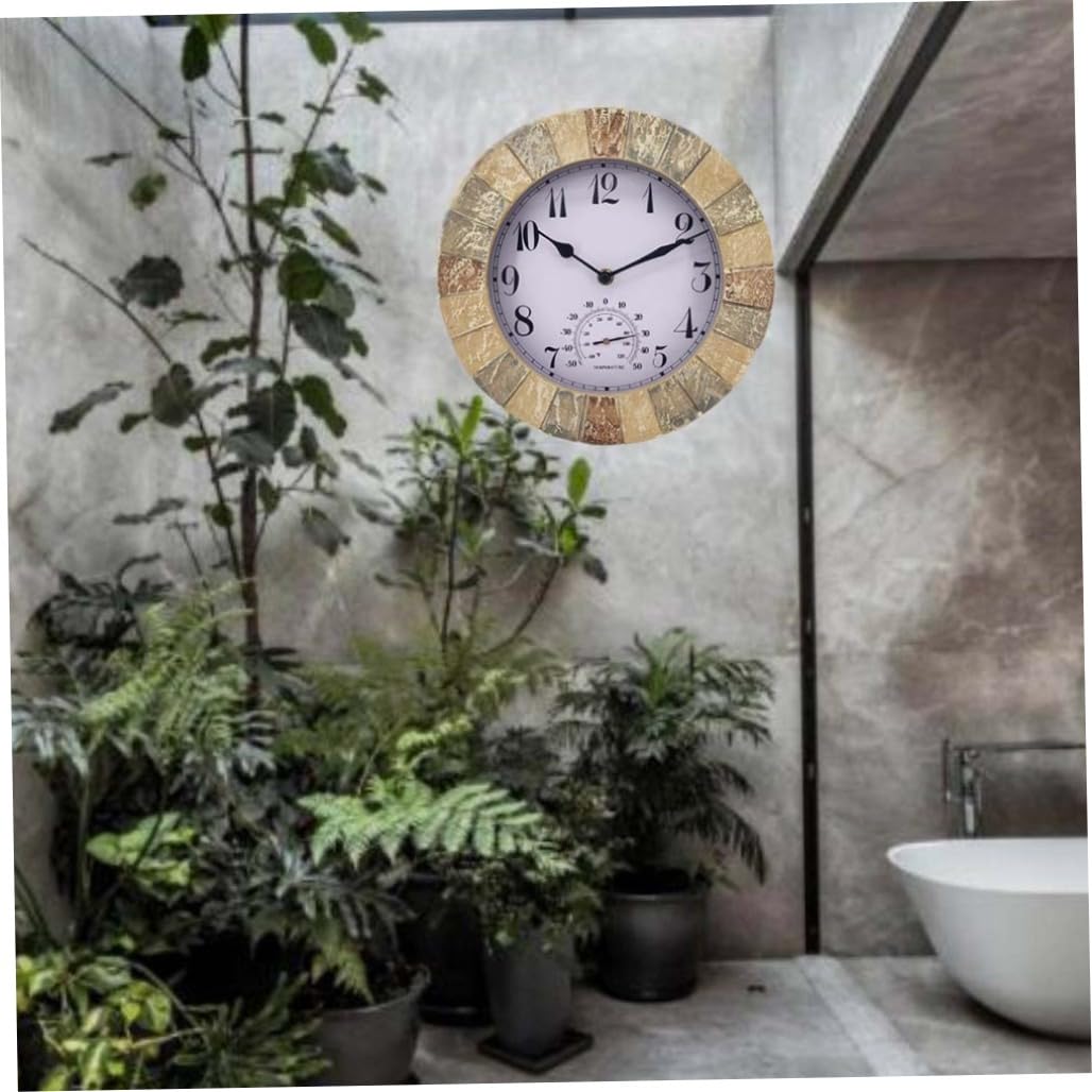 Horloge Murale Suspendue avec thermomètre étanche, Horloge de Jardin extérieure