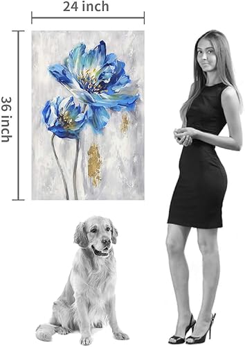 Miniatura 6 de Hardy Gallery Imágenes de flores azules arte abstracto floral para decoración de pared, impresión sobre lienzo (36 x 24 pulgadas)